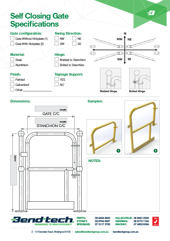 Self closing gate specifications